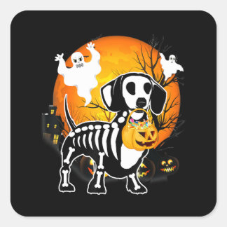 Dachshund Skeleton Halloween Happy Pumpkin Gift Vierkante Sticker