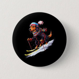 Dachshund Skiën Hond Skiloper Ski Winter Sneeuw Ma Ronde Button 5,7 Cm