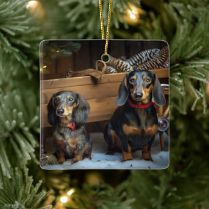 Dachshund Sneeuw slee Kerst decoratie