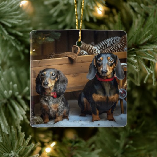Dachshund Sneeuw slee Kerst decoratie (Boom)