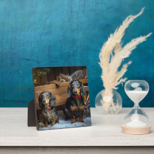 Dachshund Sneeuw slee Kerst decoratie Fotoplaat