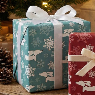 Dachshund Sneeuwvlokken Blauwgroen Kerstcadeauverp Cadeaupapier