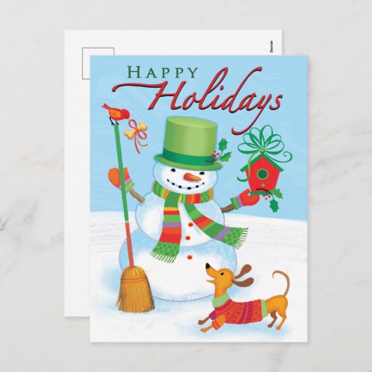 Dachshund Snowman Joyeuses Vacances Red Bird Carte (Devant / Derrière)