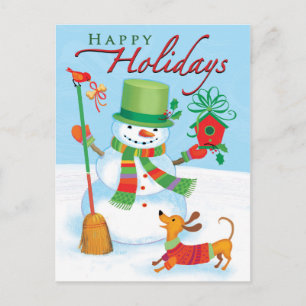 Dachshund Snowman Prettige feestdagen Red Bird Bri