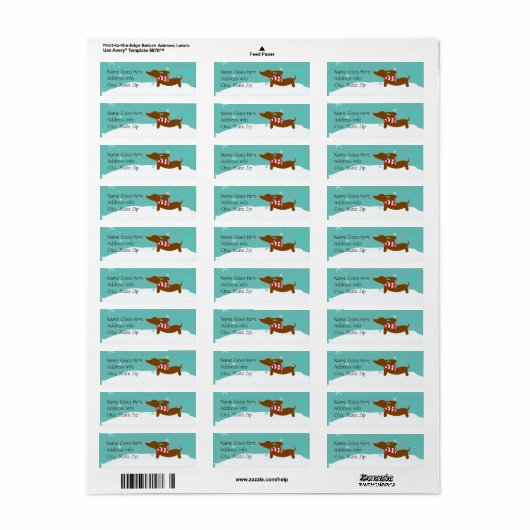 Dachshund Snowy Kerst retour adreslabels Etiket (Full Sheet)