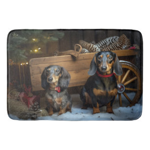 Dachshund Snowy Sleigh Kerst Decor Badmat