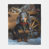 Dachshund Snowy Sleigh Kerst Decor Fleece Deken (Voorkant)