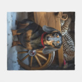 Dachshund Snowy Sleigh Kerst Decor Fleece Deken (Voorkant (Horizontaal))