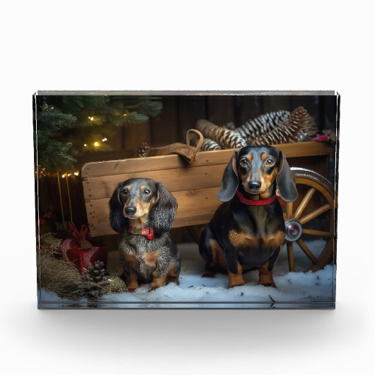 Dachshund Snowy Sleigh Kerst Decor Fotoblokken (Voorkant)
