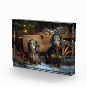 Dachshund Snowy Sleigh Kerst Decor Fotoblokken (Rechts)