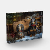 Dachshund Snowy Sleigh Kerst Decor Fotoblokken (Links)