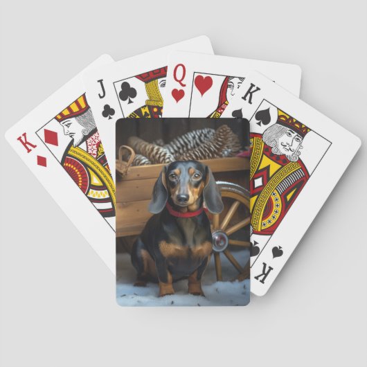 Dachshund Snowy Sleigh Kerst Decor Pokerkaarten (Achterkant)