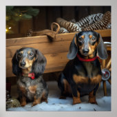 Dachshund Snowy Sleigh Kerst Decor Poster (Voorkant)