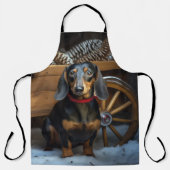 Dachshund Snowy Sleigh Kerst Decor Schort (Voorkant)