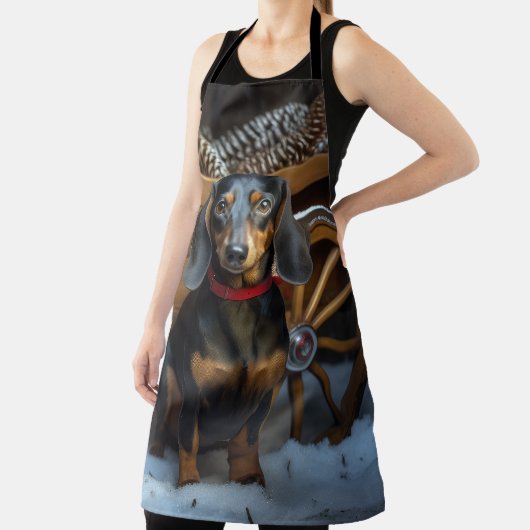 Dachshund Snowy Sleigh Kerst Decor Schort (Insitu)