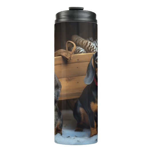 Dachshund Snowy Sleigh Kerst Decor Thermosbeker (Voorkant)