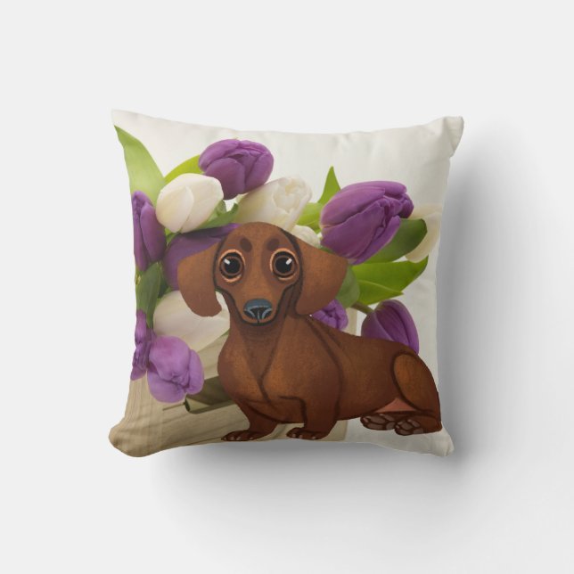 Dachshund Spring Floral Pillow Kussen (Voorkant)