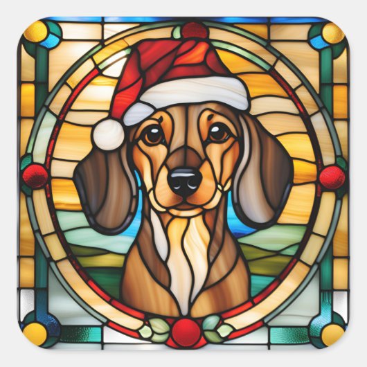 Dachshund Stained Glass Christmas Sticker (Voorkant)