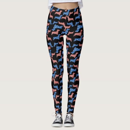 Dachshund Stars et Stripes Leggings (Devant)