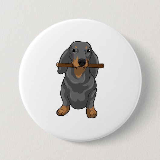 Dachshund Stick Ronde Button 7,6 Cm (Voorkant)