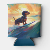 Dachshund strand surfen schilderij blikjeskoeler (Voorkant)