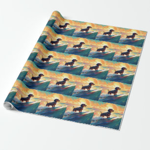 Dachshund strand surfen schilderij cadeaupapier