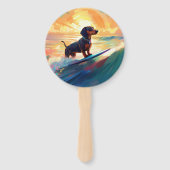 Dachshund strand surfen schilderij handwaaier (Achterkant)
