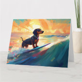 Dachshund Strand Surfen Schilderij Kaart (Voorkant)