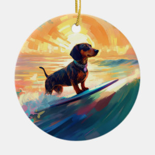 Dachshund strand surfen schilderij keramisch ornament