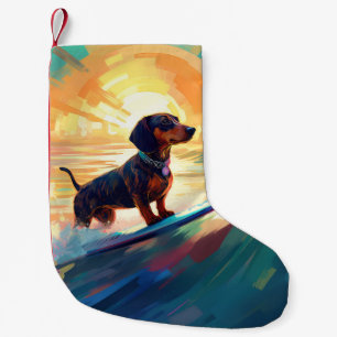 Dachshund strand surfen schilderij kleine kerstsok