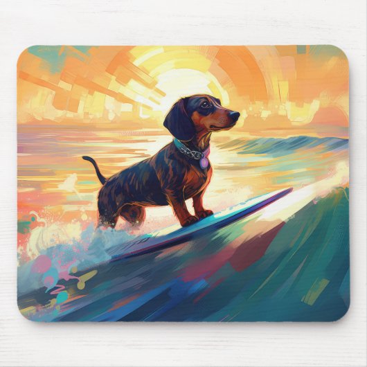 Dachshund strand surfen schilderij muismat (Voorkant)