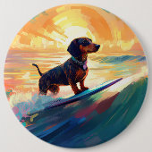 Dachshund strand surfen schilderij ronde button 6,0 cm (Voorkant)
