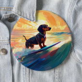 Dachshund strand surfen schilderij ronde button 6,0 cm (In situ)