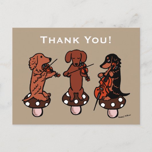 Dachshund String Trio Muzikanten Bedankt Briefkaart (Voorkant)