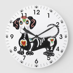 Dachshund Sugar Skull Grote Klok