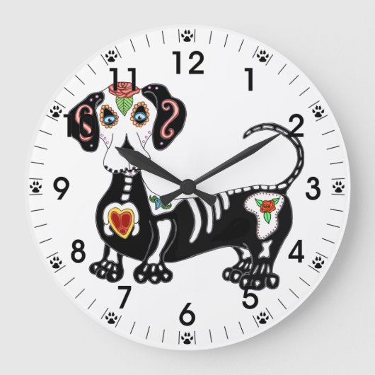 Dachshund Sugar Skull Grote Klok (Voorkant)