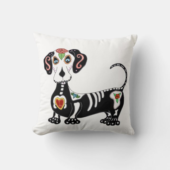 Dachshund Sugar Skull Kussen (Voorkant)