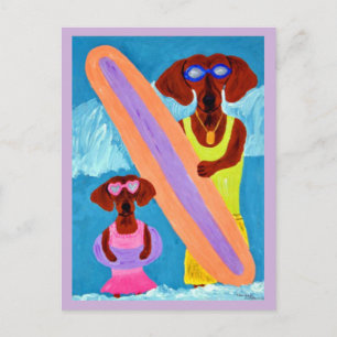 Dachshund-surfster met puppy briefkaart