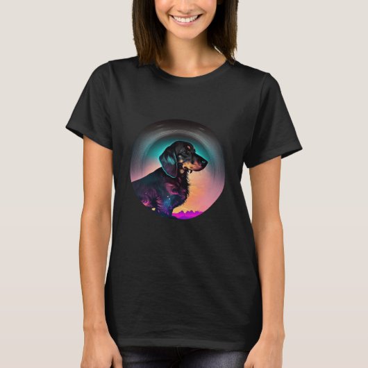 Dachshund Synthwave 80s Retrowave Aesthetic  2 T-shirt (Voorkant)