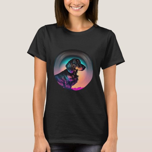 Dachshund Synthwave 80s Retrowave Aesthetic T-shirt (Voorkant)