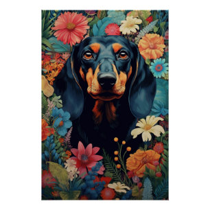 Dachshund temidden van een symfonie van bloemen perfect poster