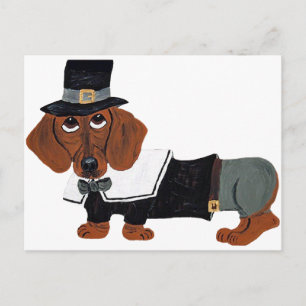 Dachshund Thanksgiving Pilgrim Feestdagenkaart