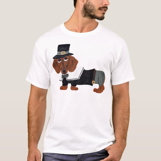 Dachshund Thanksgiving Pilgrim T-shirt (Voorkant)
