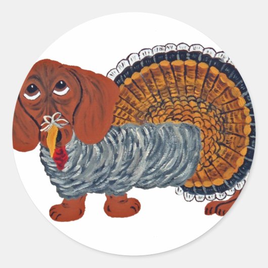 Dachshund Thanksgiving Turkije Ronde Sticker (Voorkant)