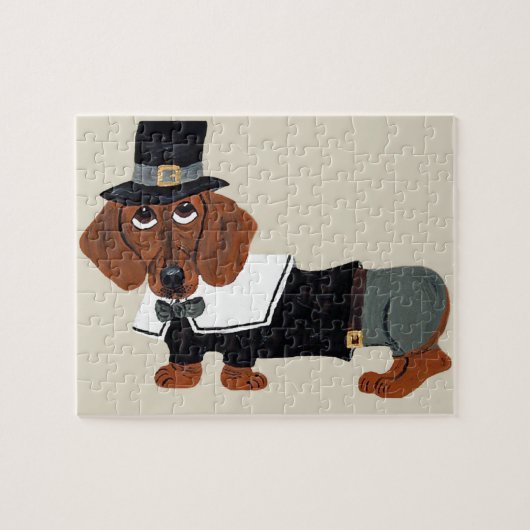 Dachshund Thanksgviving Pilgrim Legpuzzel (Horizontaal)