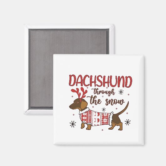 Dachshund Through The Snow Christmas Dog Lover Magneet (Voorkant / Achterkant)