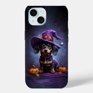 Dachshund tovenaar puppy met Halloween pompoen
