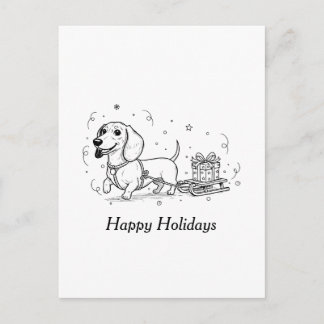 Dachshund trekt slee met kerstcadeaus feestdagenkaart