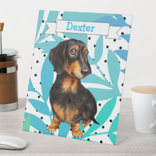 Dachshund Turquoise Aqua Leaves Desk Sign Reclamebord Met Voetstuk