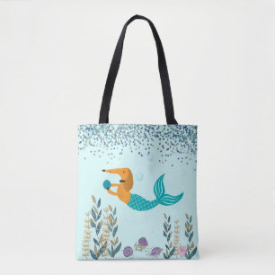 Dachshund Turquoise Zeemeerminnenstaart Boodschapp Draagtas